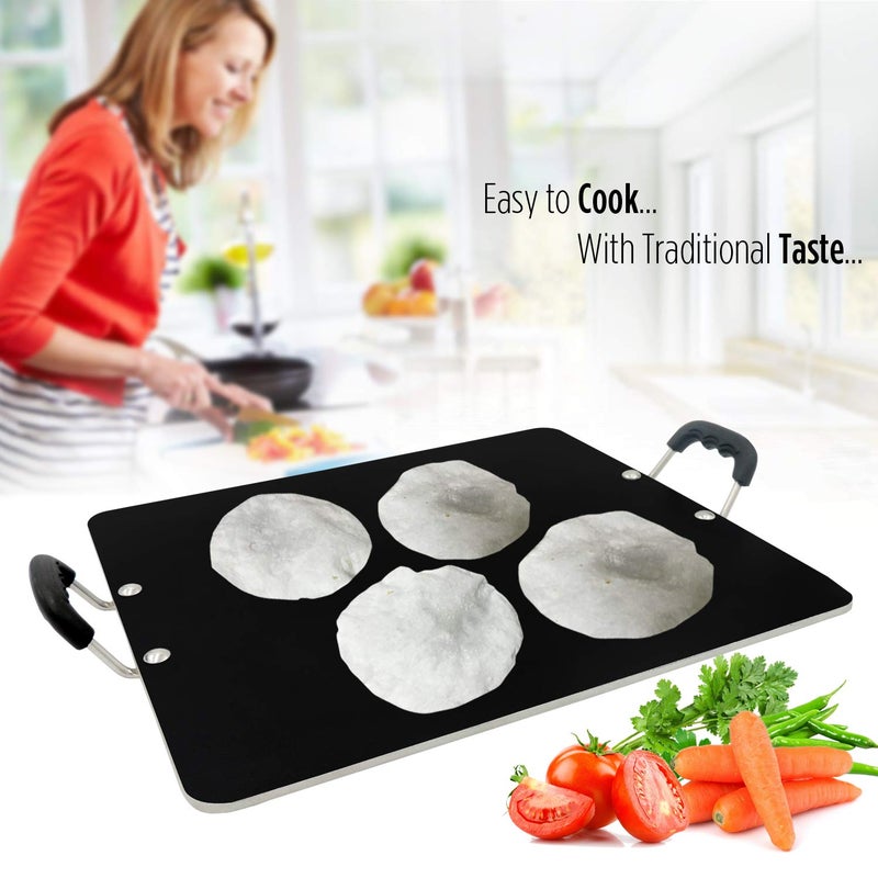 IBELL PT3833 Non Stick Tawa Dosa Roti Chapati Pathiri Tawa Large Rectangular Aluminium Body 38cm x 33cm with 5mm Thickness Black - Image 2