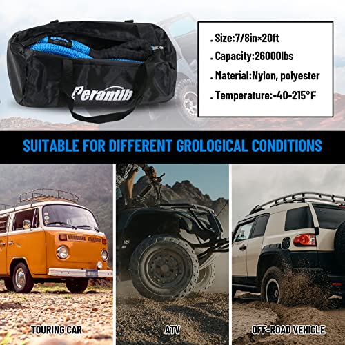 Perantlb Kinetic Recovery Rope7/8 x 20ft(26000lbs),Nylon Double Braided Recovery Tow Rope,Heavy-Duty Vehicle Kinetic Rope for Truck ATV UTV SUV… - Image 2