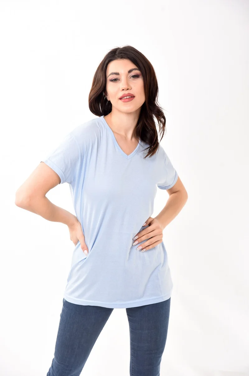 Belifanti Collection V-Neck Basic Women's T-Shirt Blue