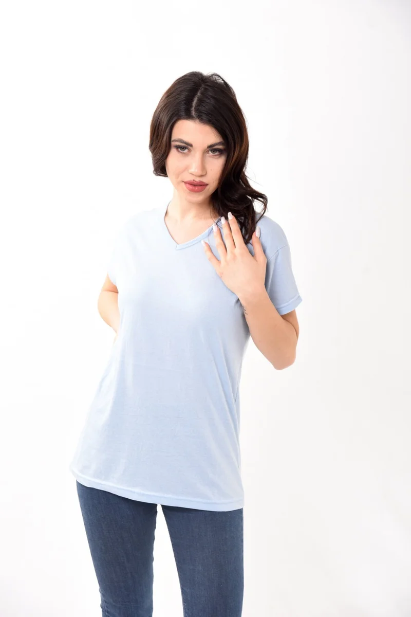Belifanti Collection V-Neck Basic Women's T-Shirt Blue