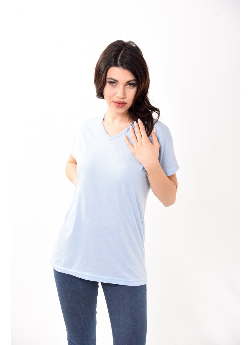 Belifanti Collection V-Neck Basic Women's T-Shirt Blue  - Image 4