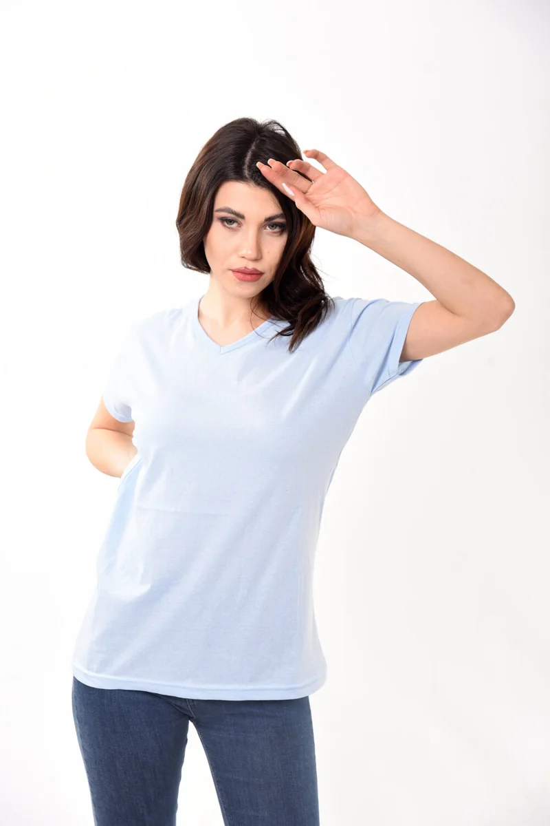 Belifanti Collection V-Neck Basic Women's T-Shirt Blue