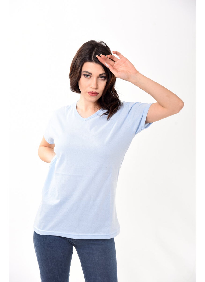 Belifanti Collection V-Neck Basic Women's T-Shirt Blue  - Image 3