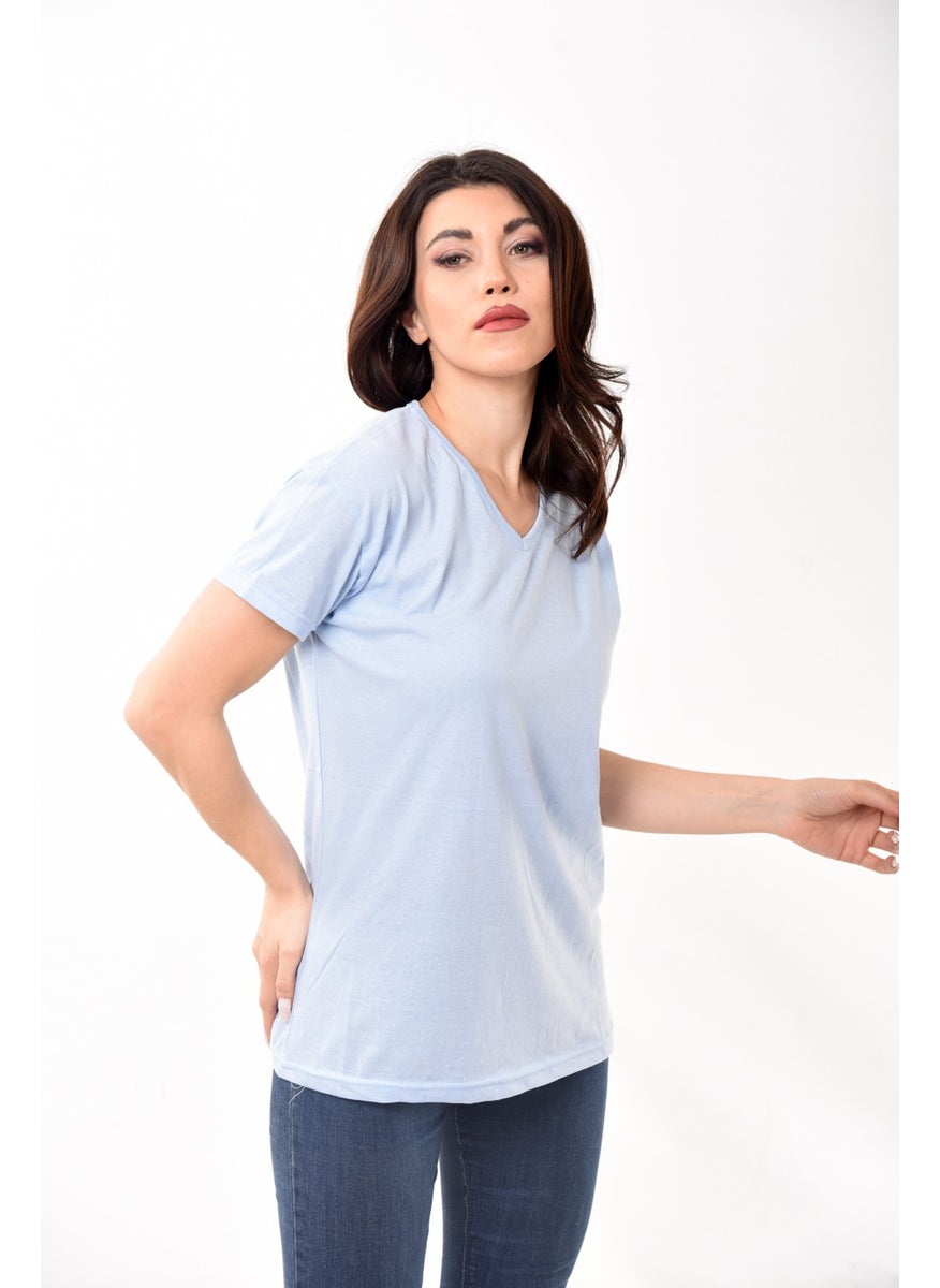 Belifanti Collection V-Neck Basic Women's T-Shirt Blue  - Image 2