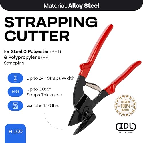IDL Packaging قاطع حزام IDL H-100 للفولاذ والبوليستر (PET) والبولي بروبيلين (PP) بعرض من 3/8" إلى 3/4" وسمك يصل إلى 0.035" – قاطع حزام للاستخدام العادي بمقابض مريحة - Image 2