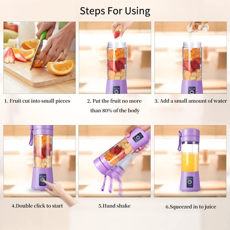 FEDDE 6 blade Hand Blenders juicer Mini Blender Fruit Mixer Machine Portable Electric Juicer grinder Cup 380ML Personal Blender USB Rechargeable Fruit Blender Mixer for Home Office Outdoor Multi - Image 2