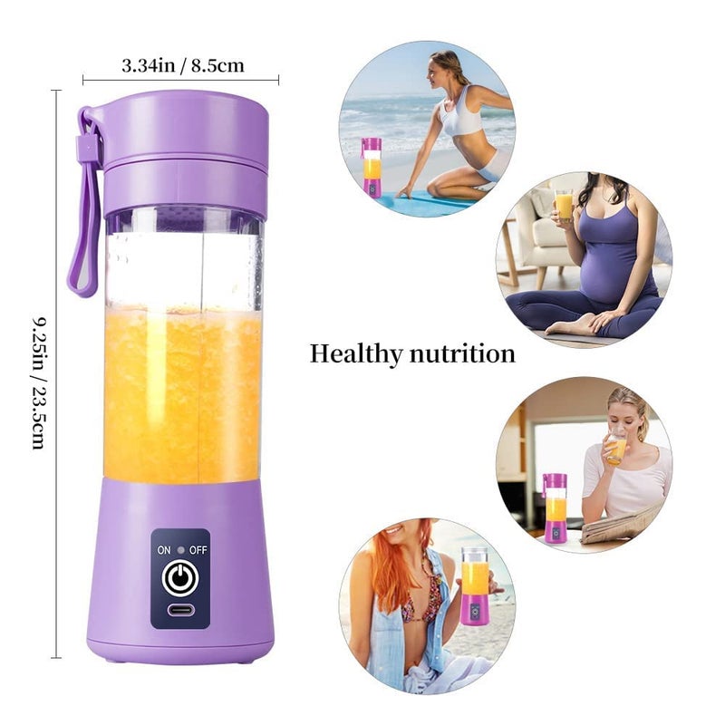FEDDE 6 blade Hand Blenders juicer Mini Blender Fruit Mixer Machine Portable Electric Juicer grinder Cup 380ML Personal Blender USB Rechargeable Fruit Blender Mixer for Home Office Outdoor Multi - Image 4