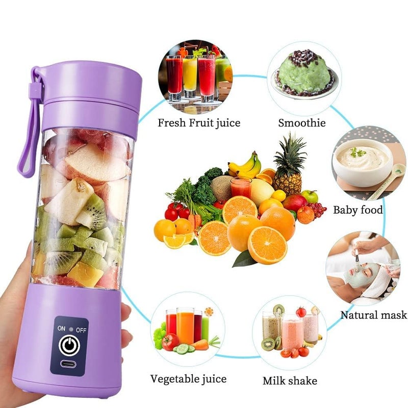 FEDDE 6 blade Hand Blenders juicer Mini Blender Fruit Mixer Machine Portable Electric Juicer grinder Cup 380ML Personal Blender USB Rechargeable Fruit Blender Mixer for Home Office Outdoor Multi - Image 3