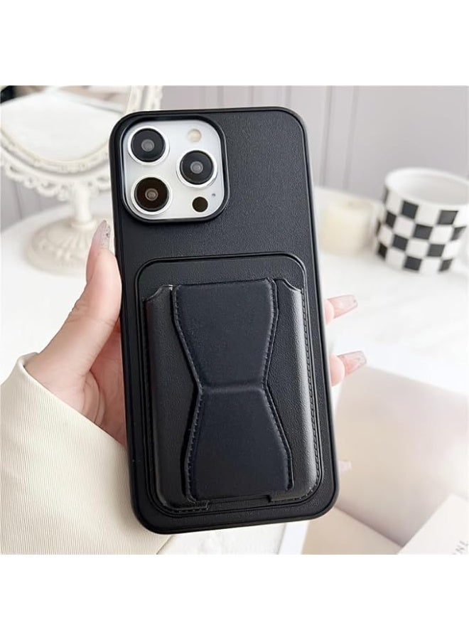 MUDISO iPhone 15 Pro Finger Case Cover Finger Grip Card Holder PU Leather Case Shockproof Back Card Storage & built-in Kickstand Cover for iPhone 15 Pro 6.1-inch - Image 1