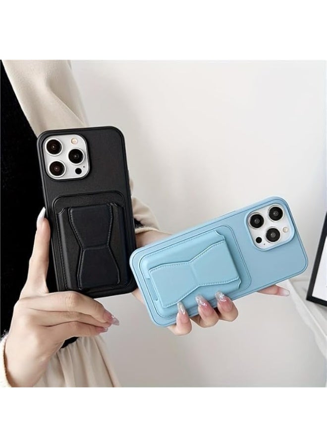 MUDISO iPhone 15 Pro Finger Case Cover Finger Grip Card Holder PU Leather Case Shockproof Back Card Storage & built-in Kickstand Cover for iPhone 15 Pro 6.1-inch - Image 4