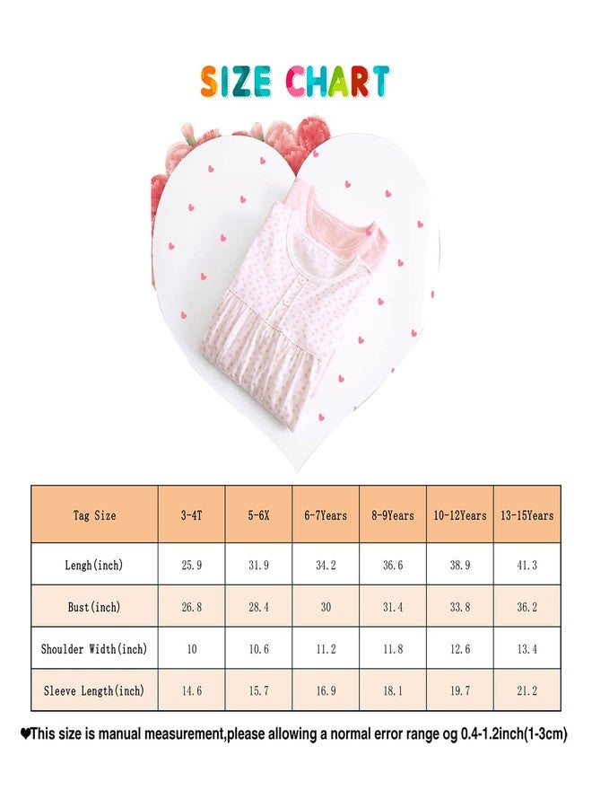 BANGSAUR Girls' Dress Set Cotton Sleepshirts, Heart Print Princess Daily Dress, 2-Pack Casual Dress Girl 3-12 Years - Image 5