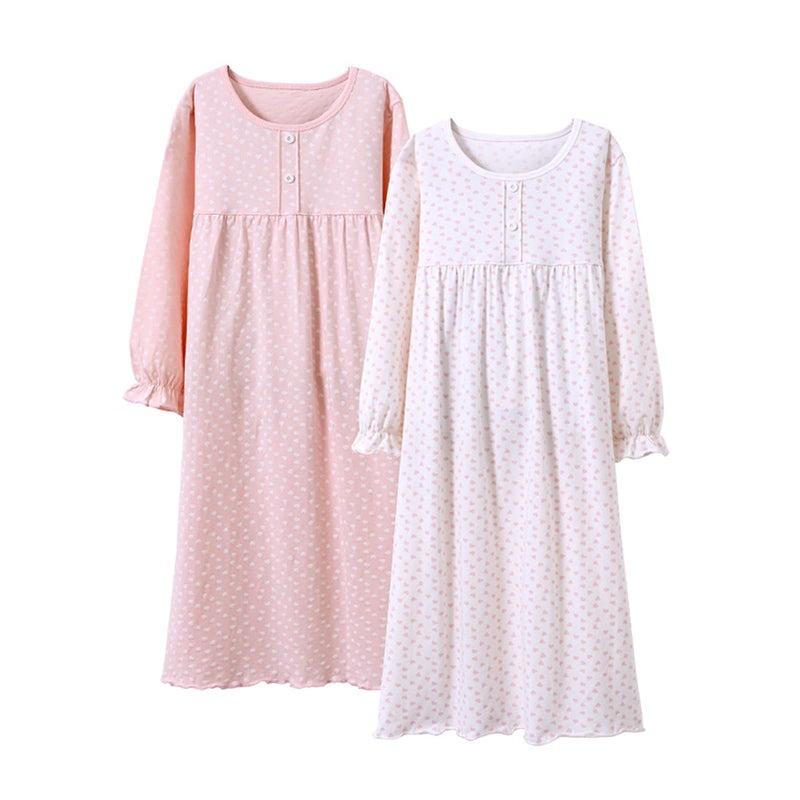 BANGSAUR Girls' Dress Set Cotton Sleepshirts, Heart Print Princess Daily Dress, 2-Pack Casual Dress Girl 3-12 Years - Image 1