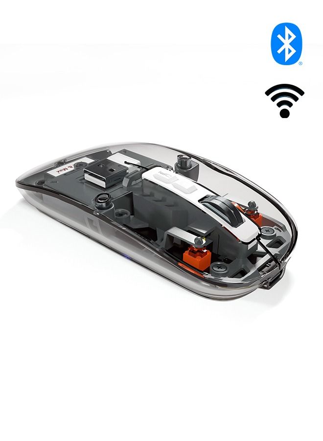Max & Max Wireless Rechargeable Transparent Mouse – Crystal Design Gaming Mouse with Adjustable DPI, Triple Mode (2.4G + Bluetooth), Silent Click for PC, Laptop, Mac, iPhone & Android – Grey - Image 1