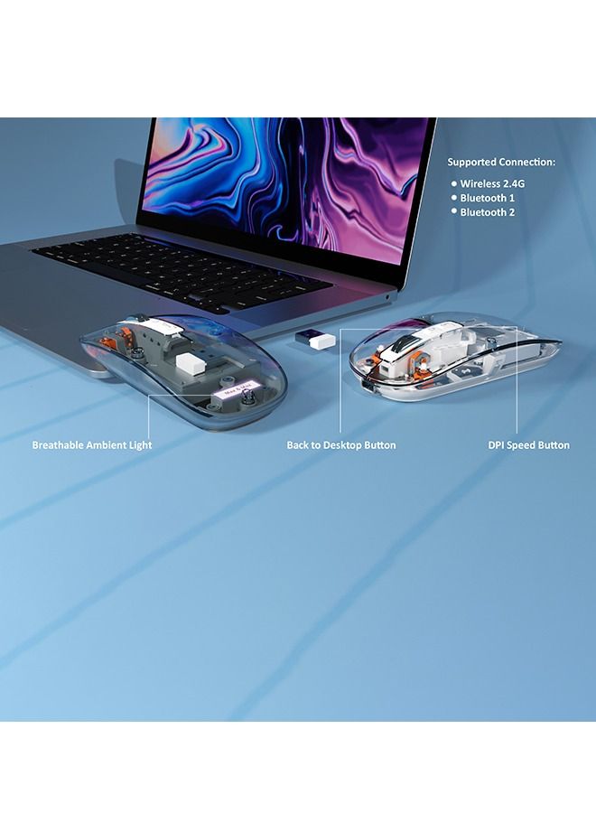 Max & Max Wireless Rechargeable Transparent Mouse – Crystal Design Gaming Mouse with Adjustable DPI, Triple Mode (2.4G + Bluetooth), Silent Click for PC, Laptop, Mac, iPhone & Android – Grey - Image 5