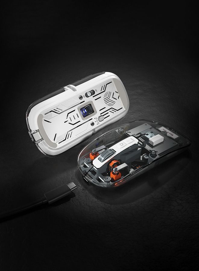 Max & Max Wireless Rechargeable Transparent Mouse – Crystal Design Gaming Mouse with Adjustable DPI, Triple Mode (2.4G + Bluetooth), Silent Click for PC, Laptop, Mac, iPhone & Android – Grey - Image 3