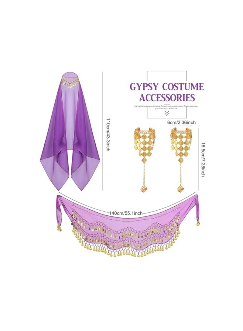 Excefore Gypsy Costume Women Gypsy Belly Dance Accessories Gypsy Head Scarf with Coins Gypsy Hip Scarf Bracelet Set - Image 3