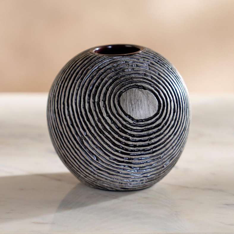 Pan Home Black Polyresin Concentric Ribbed Candle Holder - Image 4