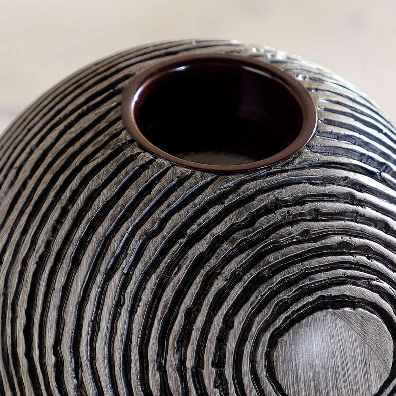 Pan Home Black Polyresin Concentric Ribbed Candle Holder - Image 2