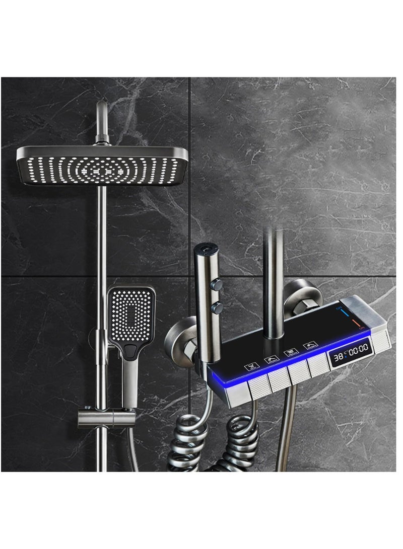 YD Shower System with LED Digital Display and Atmosphere Lamp, Piano Key Shower System, Intelligent Bathroom Shower Mixer Set with Booster Spray,Bathroom Shower,Overhead Shower and Adjustable Hand Shower - Image 1