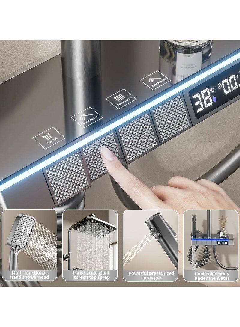 YD Shower System with LED Digital Display and Atmosphere Lamp, Piano Key Shower System, Intelligent Bathroom Shower Mixer Set with Booster Spray,Bathroom Shower,Overhead Shower and Adjustable Hand Shower - Image 2
