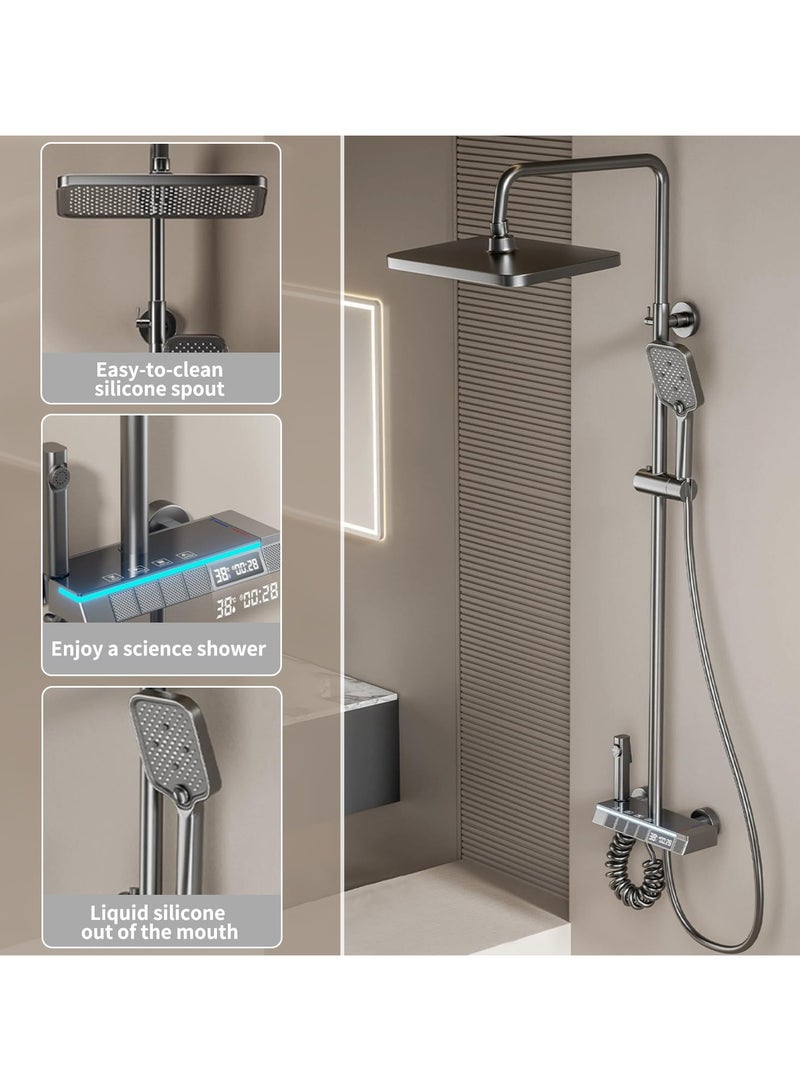 YD Shower System with LED Digital Display and Atmosphere Lamp, Piano Key Shower System, Intelligent Bathroom Shower Mixer Set with Booster Spray,Bathroom Shower,Overhead Shower and Adjustable Hand Shower - Image 5
