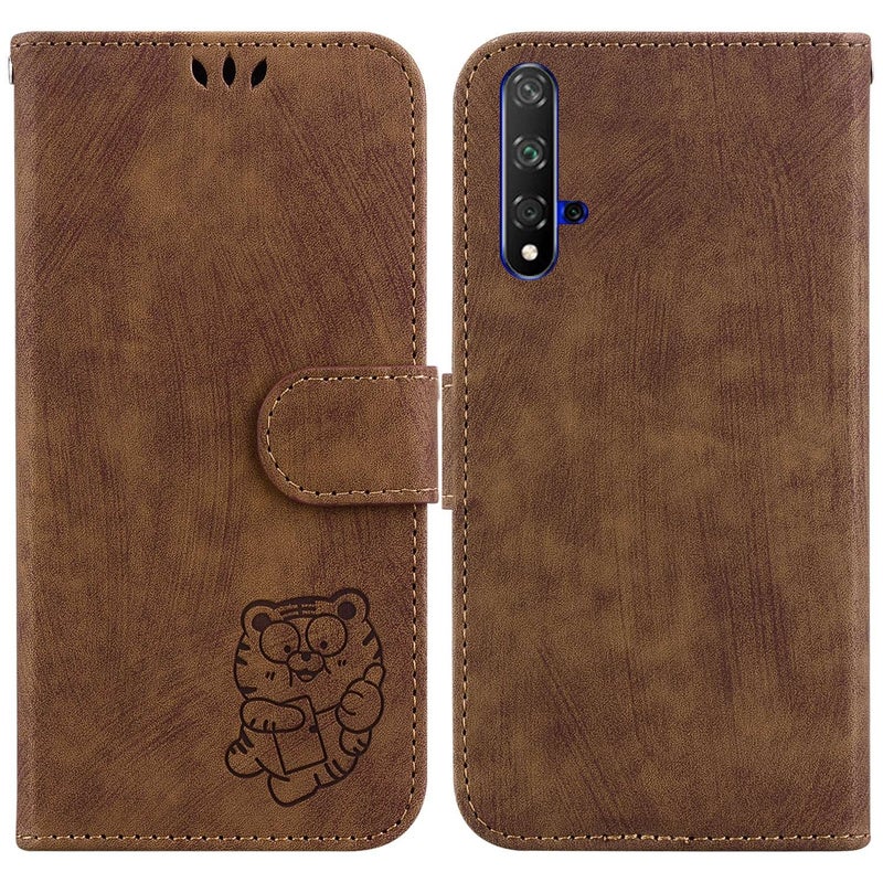 HuHa Protective Cover For Huawei nova 5T / Honor 20 Little Tiger Embossed Leather Phone Case(Brown) - Image 1