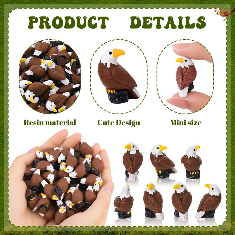 GGSTDDUP 50 Pcs Mini Resin Bald Eagle, Wildlife American Bald Eagle Garden Statue, Miniature Patriotic Bald Eagle Bird Figurines for Independence Day Party Outdoor Lawn Garden Cake Topper - Image 3