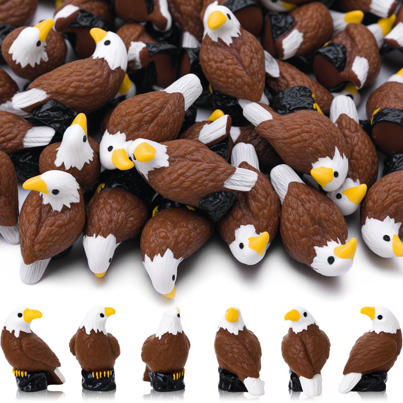 GGSTDDUP 50 Pcs Mini Resin Bald Eagle, Wildlife American Bald Eagle Garden Statue, Miniature Patriotic Bald Eagle Bird Figurines for Independence Day Party Outdoor Lawn Garden Cake Topper - Image 1