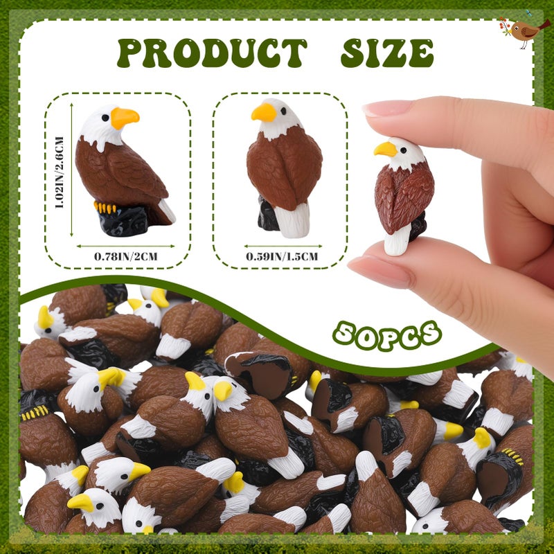 GGSTDDUP 50 Pcs Mini Resin Bald Eagle, Wildlife American Bald Eagle Garden Statue, Miniature Patriotic Bald Eagle Bird Figurines for Independence Day Party Outdoor Lawn Garden Cake Topper - Image 2