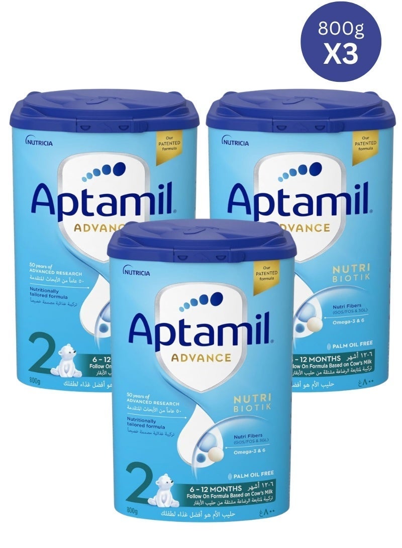 ابتاميل Aptamil Advance 2 Follow-On Formula Milk From 6-12 Months, Easy To Use Pack, 800g - Pack of 3 800grams Pack of 3 - Image 1