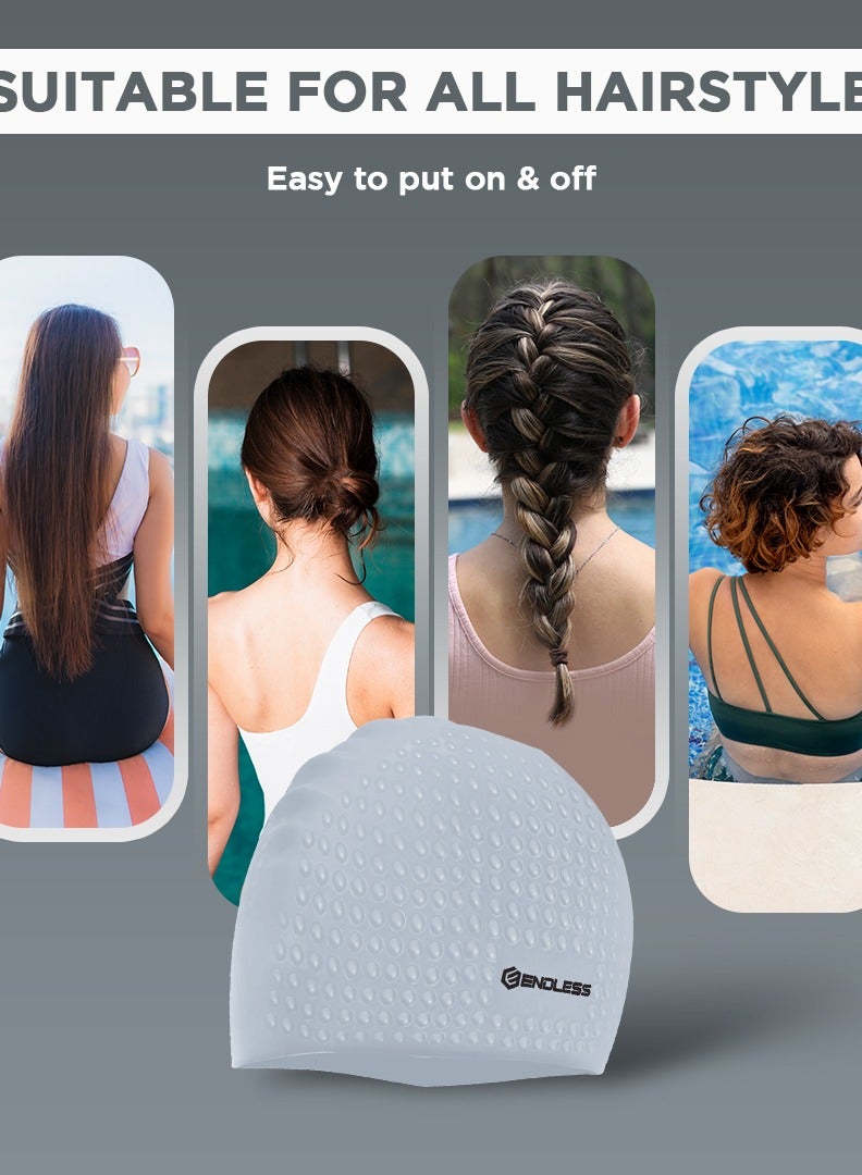 ENDLESS  Comfortable Silicon Swimming Cap with Ergonomic Ear Pockets | Fully Elastic Waterproof Cap for Long and Short Hair with Thicker Edge | For Women and Men - Image 3