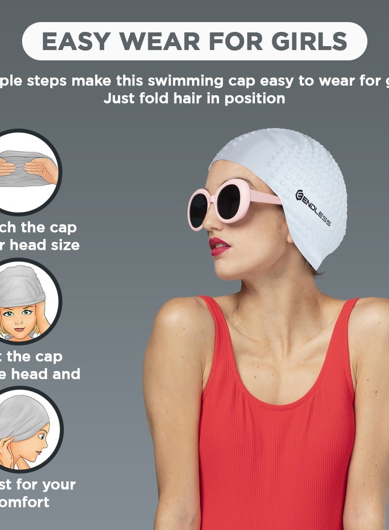 ENDLESS  Comfortable Silicon Swimming Cap with Ergonomic Ear Pockets | Fully Elastic Waterproof Cap for Long and Short Hair with Thicker Edge | For Women and Men - Image 4