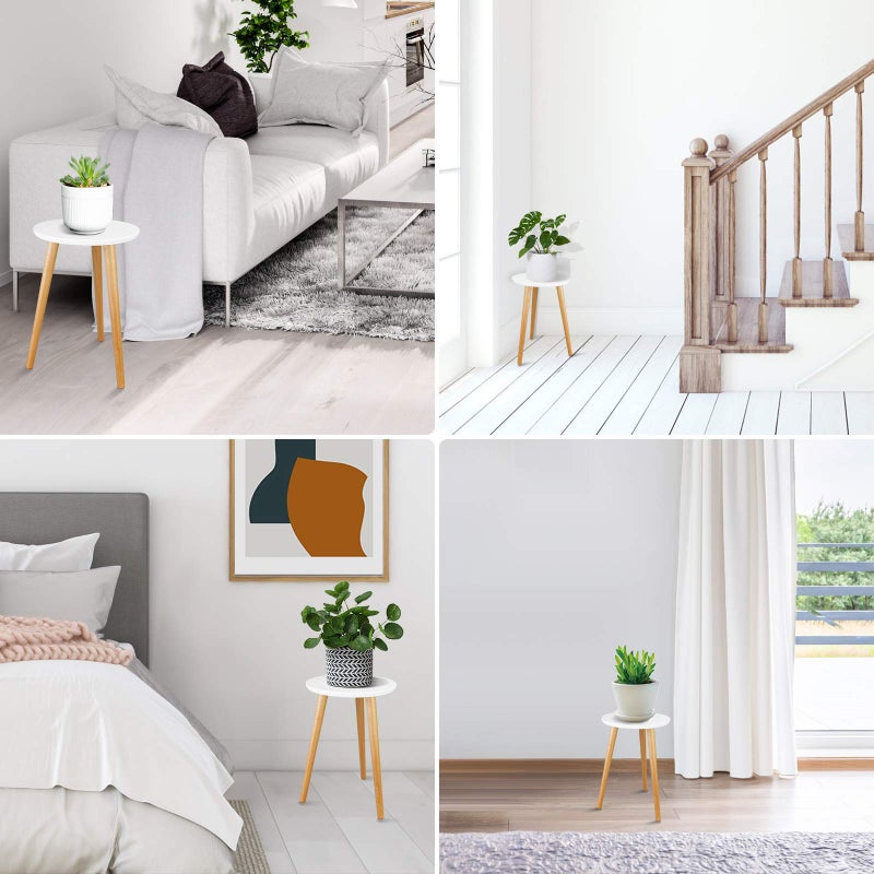 Uneedem Wood Mid Century Plant Stand for Indoor Plants, Modern Table, Tall Holder for Flower Pots, Small Round Side/End Table(A2 White, High: 16.5") - Image 5