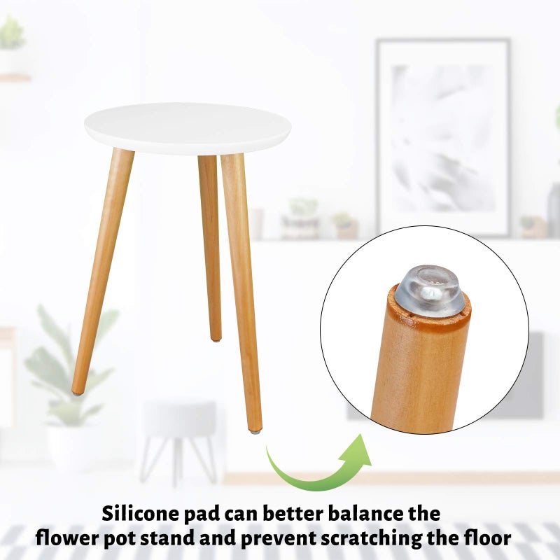 Uneedem Wood Mid Century Plant Stand for Indoor Plants, Modern Table, Tall Holder for Flower Pots, Small Round Side/End Table(A2 White, High: 16.5") - Image 4