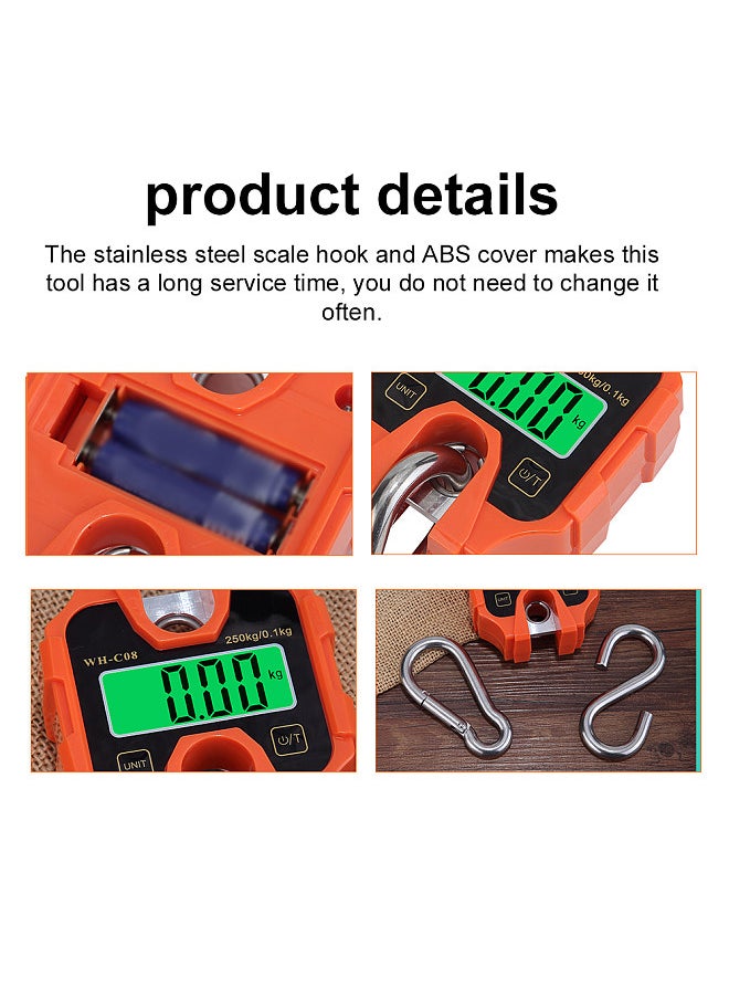 250kg Portable Hand Electronic Scale LCD Display with Backlight kg lb Catty One-Key Switch for Home Daily Items Outdoor Fishing Weighing