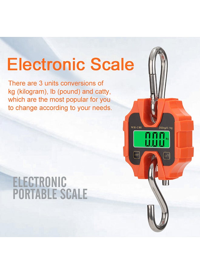 250kg Portable Hand Electronic Scale LCD Display with Backlight kg lb Catty One-Key Switch for Home Daily Items Outdoor Fishing Weighing