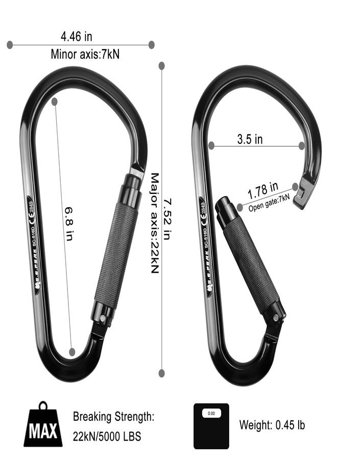 S.E.PEAK SEPEAK CE 22kN Large Alumn Auto Twist Locking Ladder Hook Carabiner, Professional Heavy Duty Lightweight Clip for Outdoor Tower Climbing, Aerial Work, Rescue, Fall Protection D Ring, Huge Opening Gate - Image 2