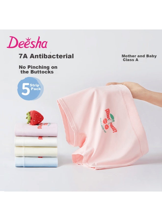 Deesha Girls' Antibacterial Ice Silk Boxer Briefs 7a Grade, 5-pack For Developing Girls, Mid To Large Size - Image 1