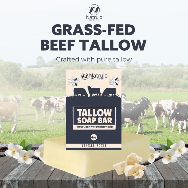 Natrulo Beef Tallow Soap Bar All Natural Grass Fed Tallow Soap Vanilla Moisturizing Face Body Wash Great for Eczema Dry Itchy Sensitive Skin Handcrafted Bath Soap for Adults Kids Made in USA - Image 2