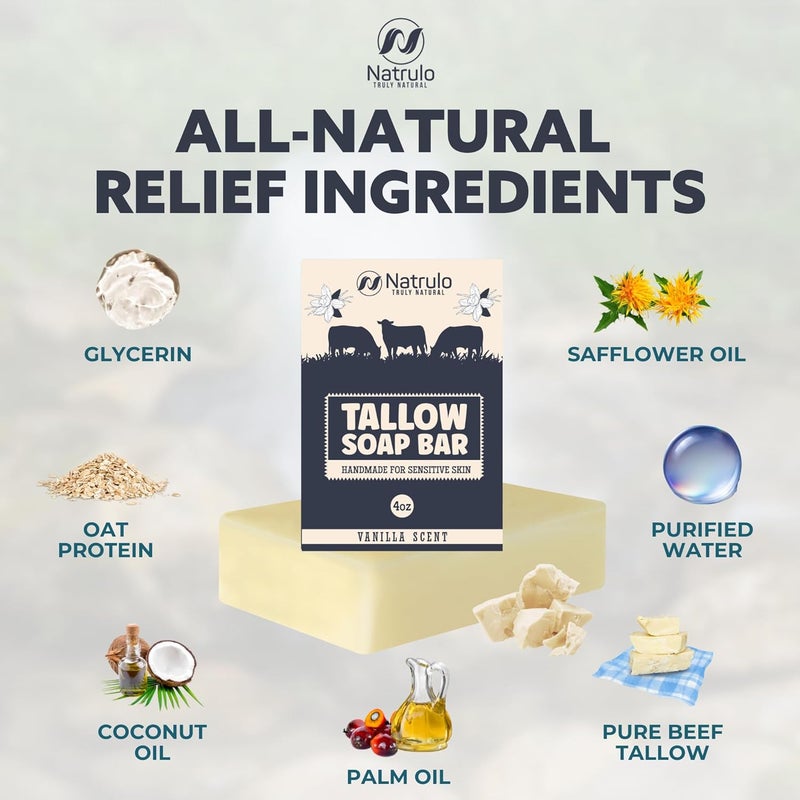 Natrulo Beef Tallow Soap Bar All Natural Grass Fed Tallow Soap Vanilla Moisturizing Face Body Wash Great for Eczema Dry Itchy Sensitive Skin Handcrafted Bath Soap for Adults Kids Made in USA - Image 5