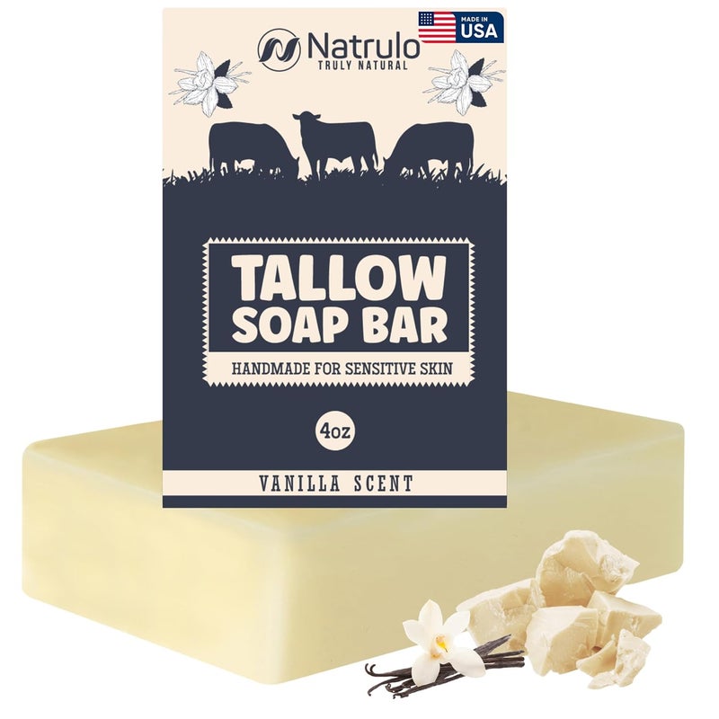 Natrulo Beef Tallow Soap Bar All Natural Grass Fed Tallow Soap Vanilla Moisturizing Face Body Wash Great for Eczema Dry Itchy Sensitive Skin Handcrafted Bath Soap for Adults Kids Made in USA - Image 1