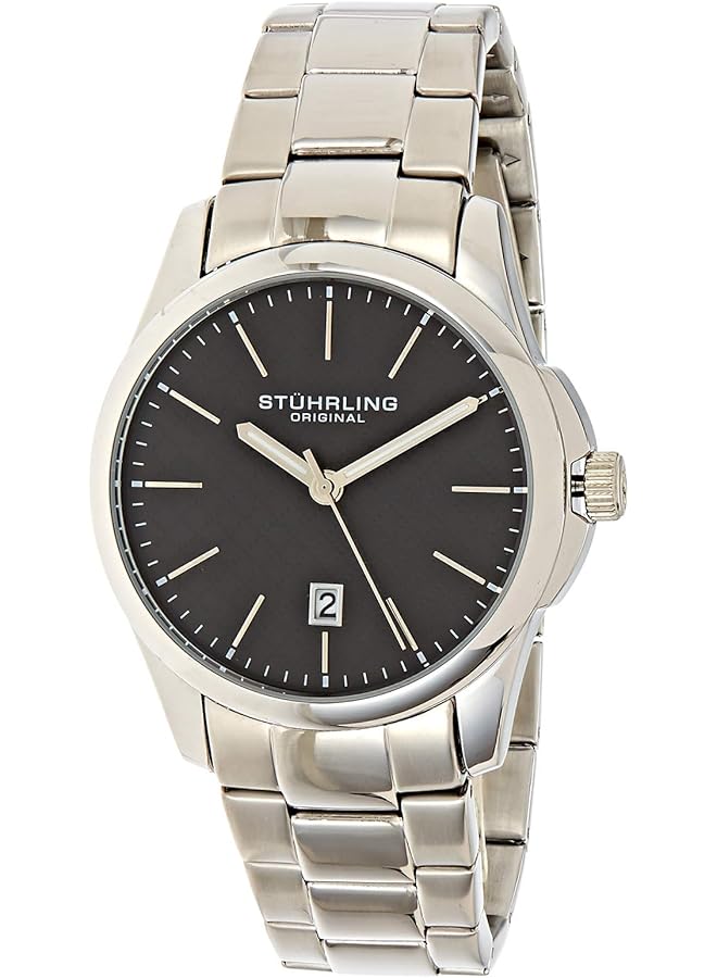 Stuhrling Original Men Quartz Date Watch Silver Case Black Dial Stainless Steel Bracelet 3970 1 - Image 1