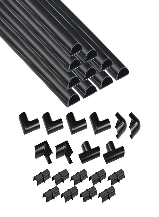 D-Line 157in Cord Cover Kit, Self-Adhesive Wire Hiders, Cable Raceway to Hide Wires on Wall, Electrical Cable Management - 10x 15.7 Lengths & 19 Accessories - 1.18" (W) x 0.59" (H) - Black - Image 1