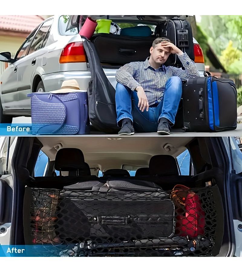 Black Elastic Car Trunk Storage Mesh Bag with Hooks for Motorcycle Bike Cars Trucks ATVs - Image 4