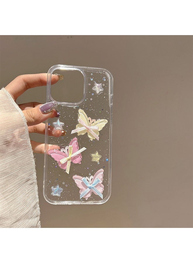 غطاء فراشة ثلاثي الأبعاد ملون لامع لهاتف iPhone 16 Pro - غطاء شفاف لامع بنجوم - Image 5