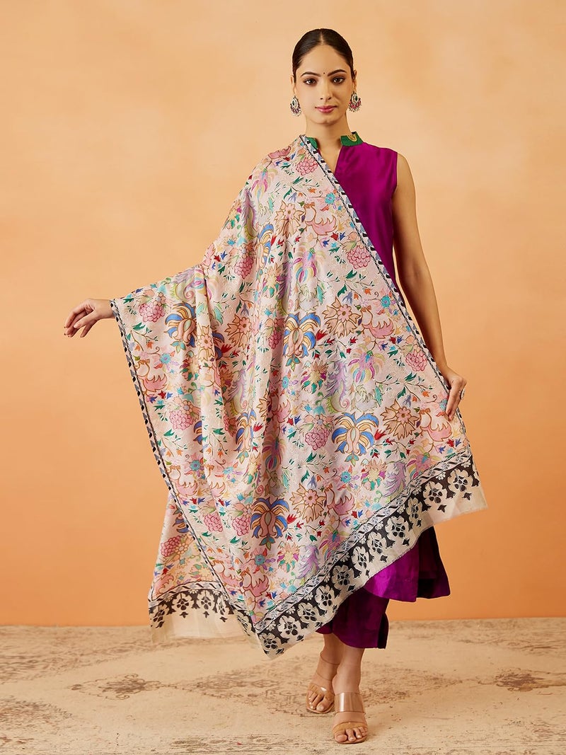 Pashmoda Women Shaheen Fine Wool Fabric Pashmina Kalamkari Embroidered Shawl, Stole and Wrap, Sustainable and Natural Fabric, Heritage Kashmiri Pashmina(Size 40x80) - Image 3