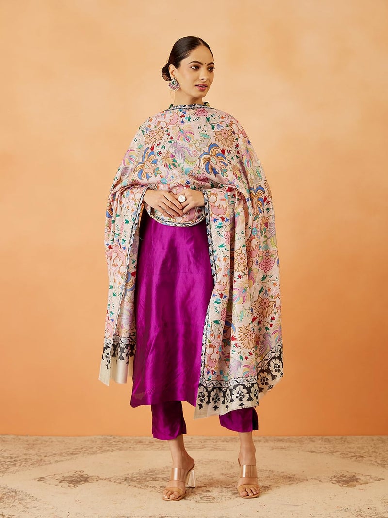 Pashmoda Women Shaheen Fine Wool Fabric Pashmina Kalamkari Embroidered Shawl, Stole and Wrap, Sustainable and Natural Fabric, Heritage Kashmiri Pashmina(Size 40x80) - Image 4