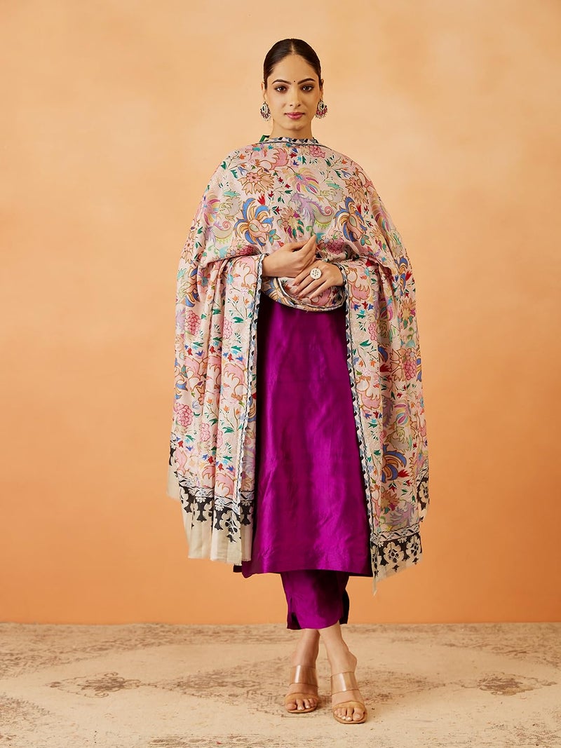 Pashmoda Women Shaheen Fine Wool Fabric Pashmina Kalamkari Embroidered Shawl, Stole and Wrap, Sustainable and Natural Fabric, Heritage Kashmiri Pashmina(Size 40x80) - Image 5