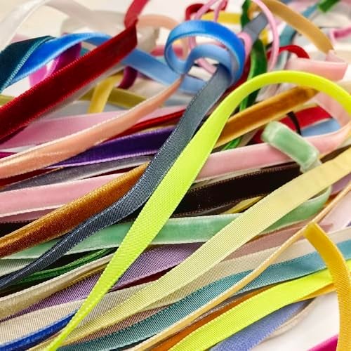 Chenkou Craft 30 Yards 1/4" Velvet Ribbon Total 30 Colors Assorted Lots Bulk (Multicolored, 1/4"(6mm)) - Image 2