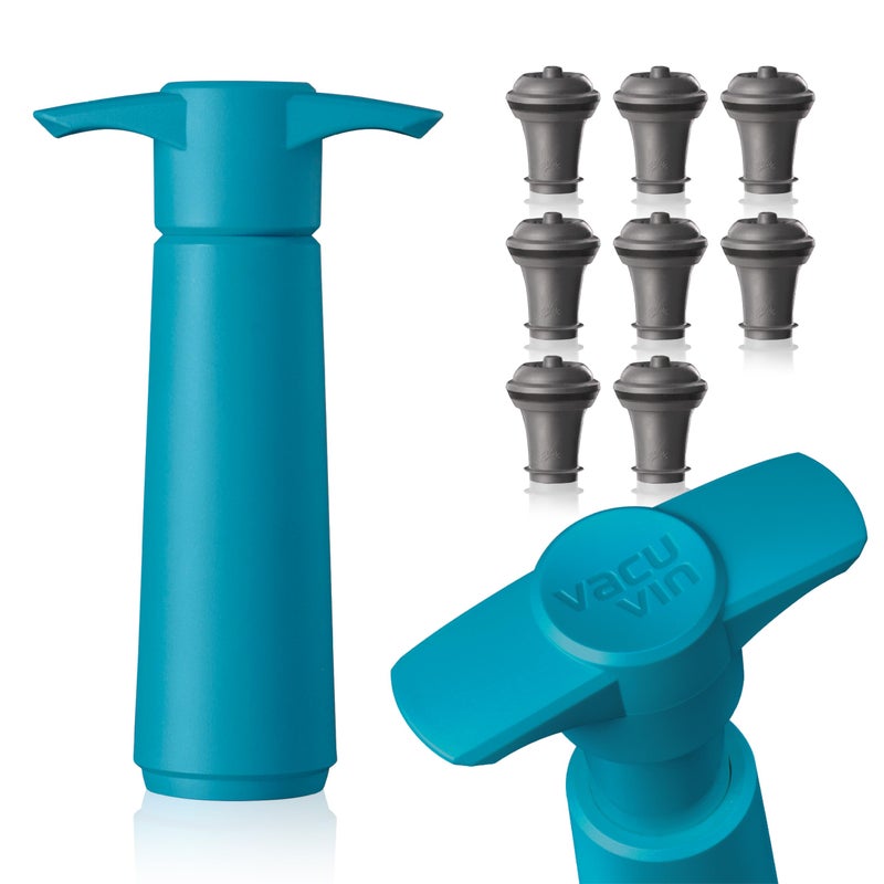 Vacu Vin Wine Saver Pump Blue with Vacuum Wine Stopper  Keep Your Wine Fresh for up to 10 Days  1 Pump 8 Stoppers  Reusable  Made in the Netherlands